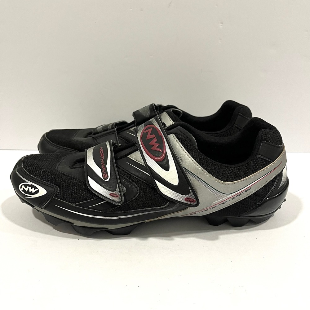Northwave Mens Mountain Bike Shoes Black Silver SPD Cleats Triple Strap US 12